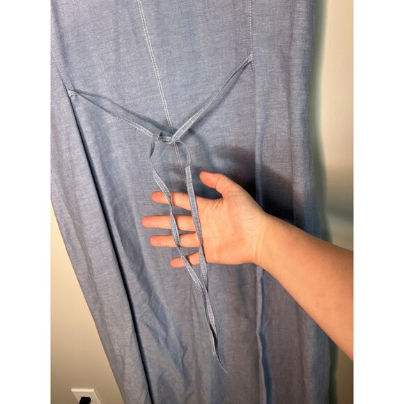 1990s Lacy After Noon Denim Chambray Coquette Cottage Floral Lace Maxi Dress L - Picture 8 of 8